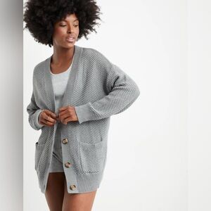 Aerie oversized waffle button cardigan Grandfather sweater boyfriend XS black